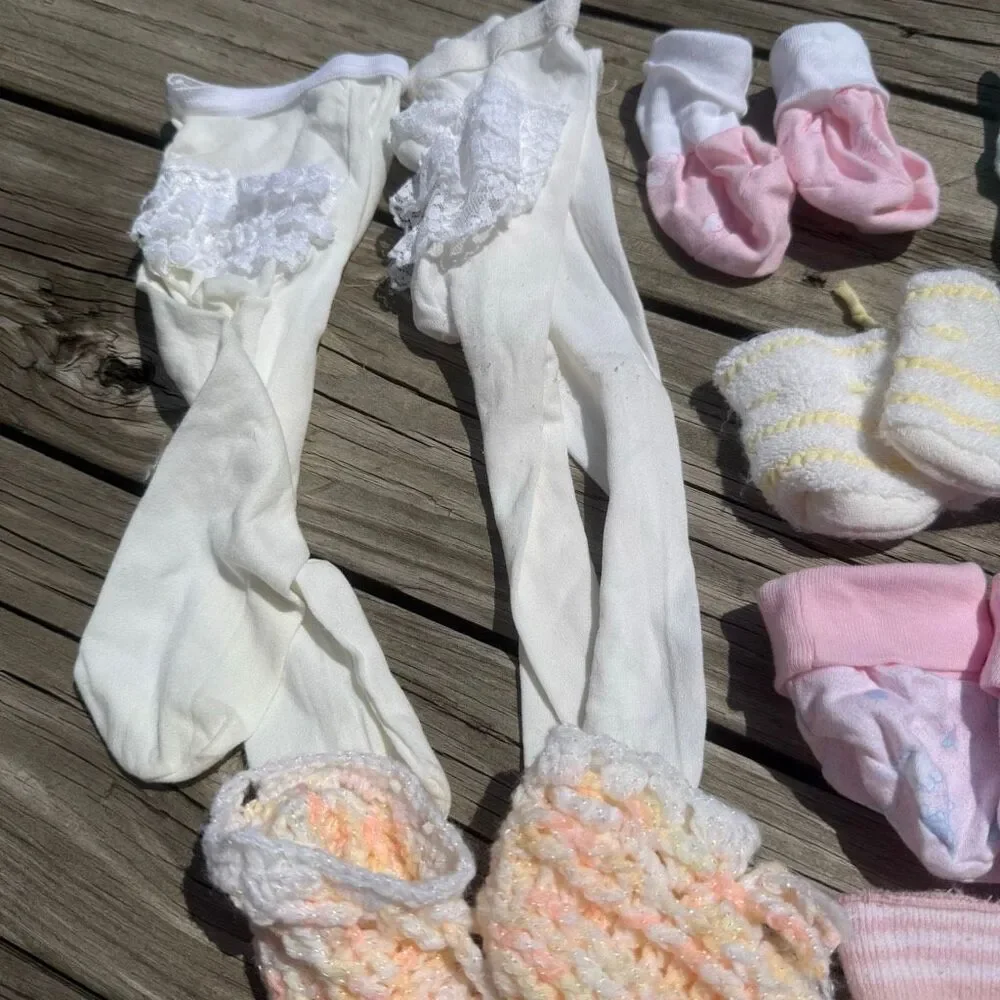 Vintage Baby Socks & Booties Bundle 17 Pieces Newborn 0-6 Months Mixed Lot